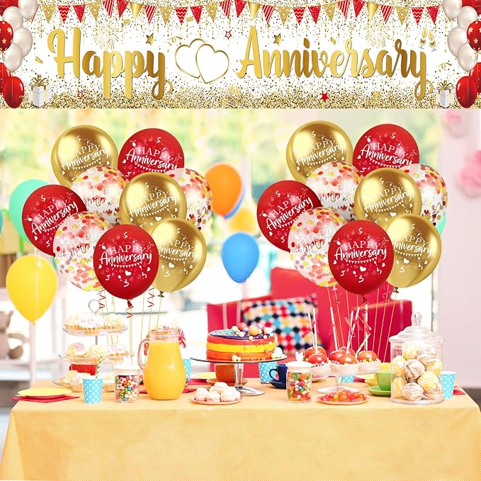 Red Gold Happy Anniversary Banner & Yard Sign - Image 5