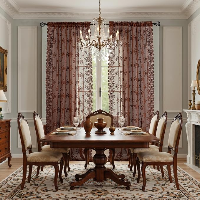Kotile Warm Brown Sheer Lace Curtains - Image 5