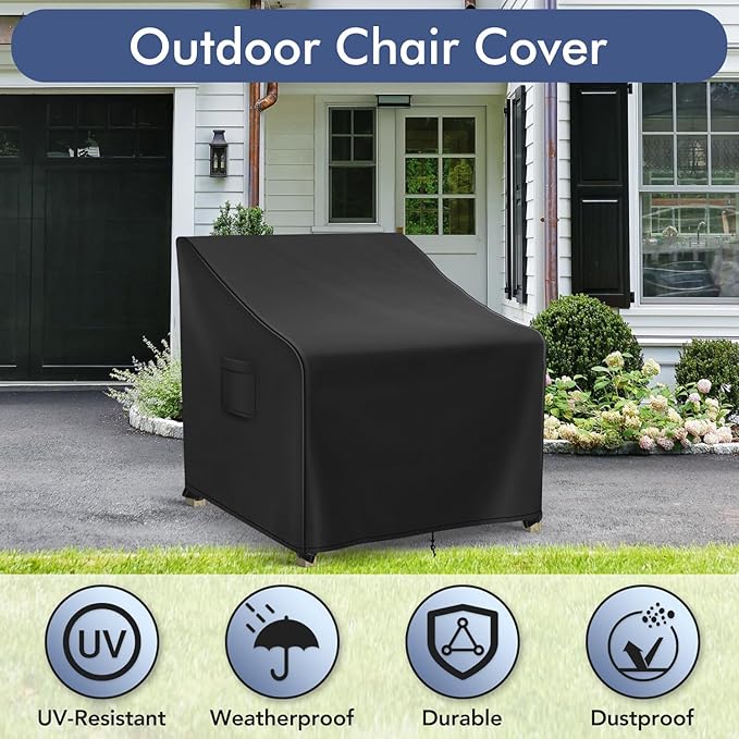 Patio Furniture Covers Waterproof for Chairs, Lawn Outdoor Chair Covers 2 Pack, Patio Chair Covers for Outdoor Furniture Fits up to 37W x 40D x 30H inches, Black