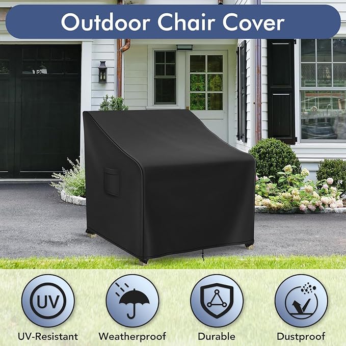 Patio Furniture Covers Waterproof for Chairs, Lawn Outdoor Chair Covers 2 Pack, Patio Chair Covers for Outdoor Furniture Fits up to 36W x 37D x 36H inches, Black