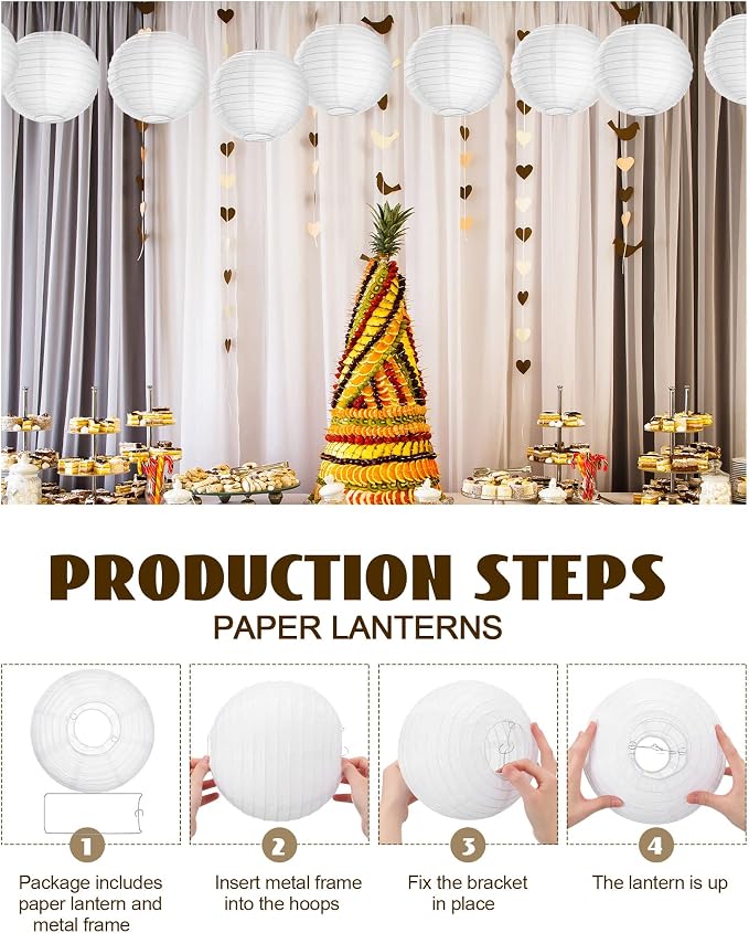 Treela 30 Pack White Chinese Japanese Paper Lanterns Decorative Hanging Round - Image 3