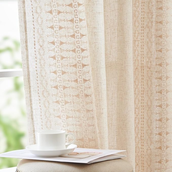 jinchan Boho Curtains for Bedroom Linen Blend Embroidered Bordered Farmhouse by JINCHAN