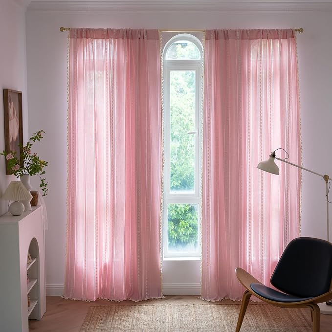 RoomTalks Cute Pink Textured Curtains - Image 2