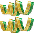 4 Pcs 15ft Gold Green Metallic Foil Ceiling Fringe Curtains, Fringe Drapes by Breling