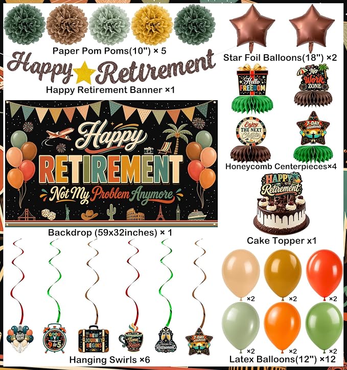 Retirement Party Decorations for Women Men, Vintage Retirement Party Set | - Image 2