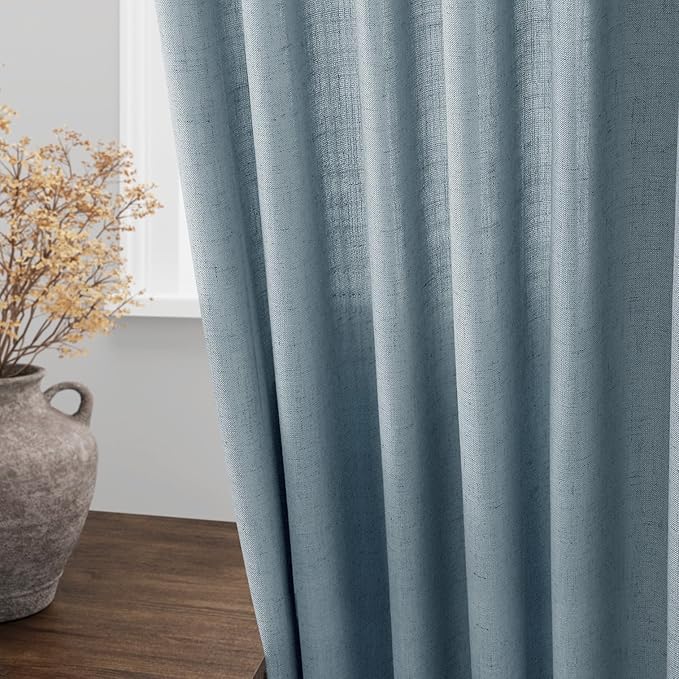 Light Blue Linen Curtains 90 Inch Long 2 Panels Set - Image 4