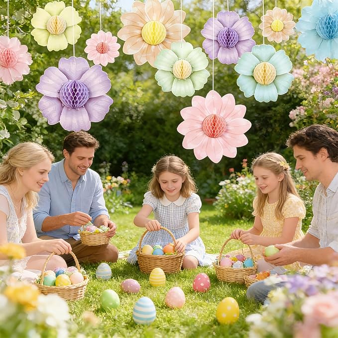 SUNBEAUTY 9 PCS Pastel Flower Party Decorations Flowers Honeycomb Fairy - Image 5