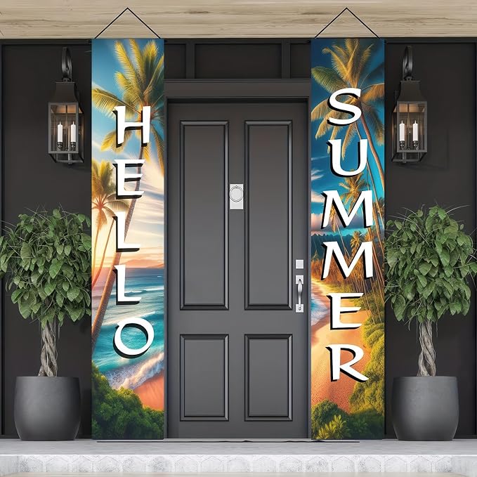 BlissYard 2pcs Welcome Summer Door Banner Beach Hawaiian Themed Decorations Sea - Image 2