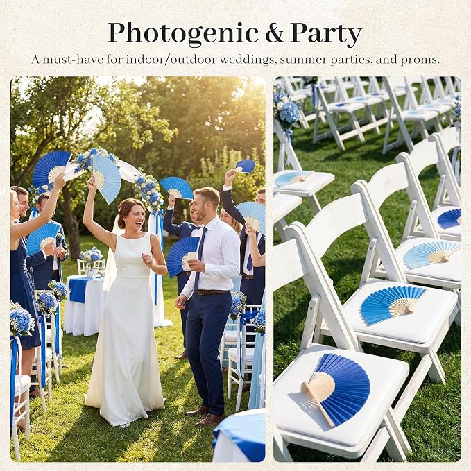JOHOUSE 12 PCS Blue Paper Foldable Hand Fans, 8.3 Inch Handheld Portable | - Image 2