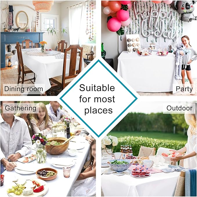 Hiasan White Square Tablecloth - Waterproof and Spillproof Washable Fabric Table Cloth for Dining Room Kitchen, 70 x 70 Inch