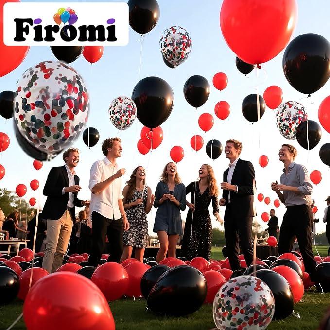 Firomi Red and Black Latex Balloons 12 Inch 70 pack Set | Black and Red - Image 4