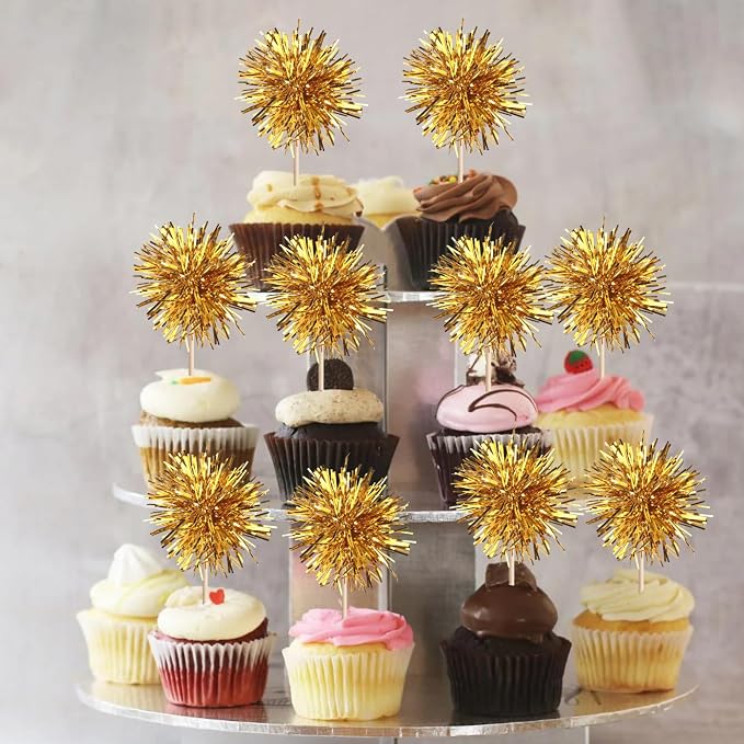 40 PCS Foil Firework Cupcake Toppers Fireworks Cupcake Picks Sparkle Tinsel - Image 7