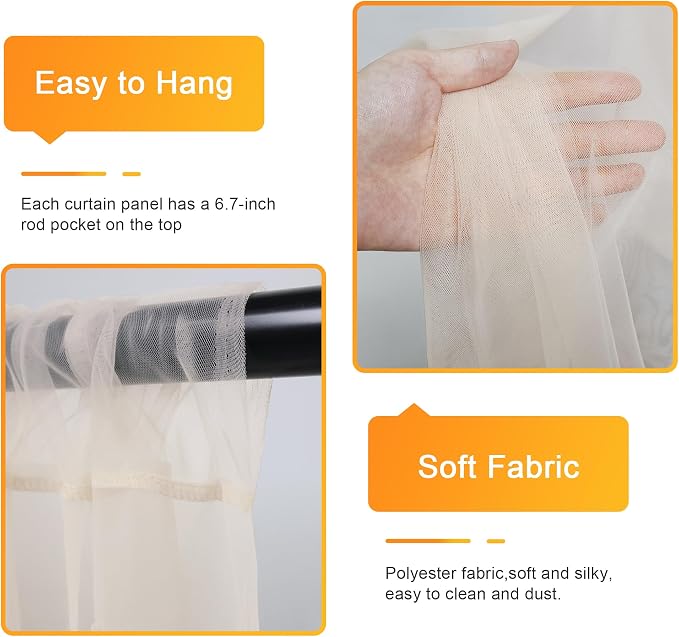 Tulle Backdrop Curtains with Lights Sheer Champagne Curtain Backdrop 30x8ft | - Image 3