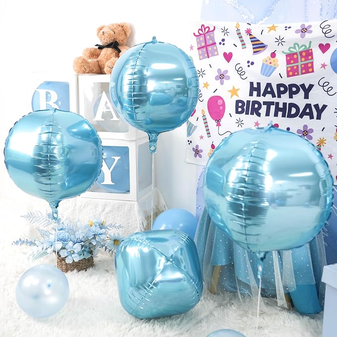 Blue Giant 4D Foil Balloons, 22 Inch Metallic Blue Round Foil Balloons - Image 7