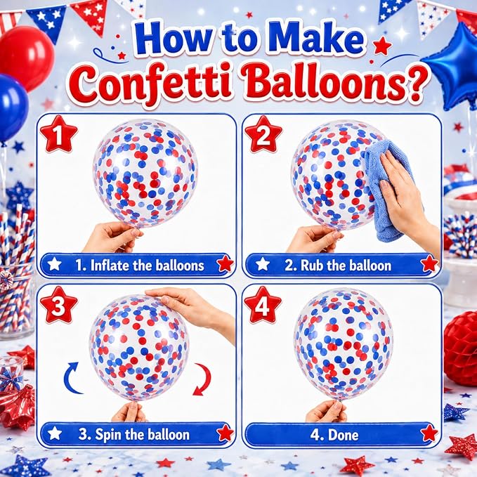 Red White Blue Balloons for Patriotic Decor | 12 Inch Red White Blue Confetti - Image 4