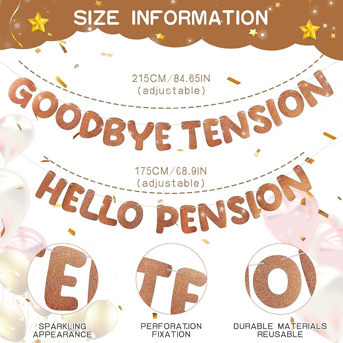 Retirement Banner Pre-Strung GOODBYE TENSION HELLO PENSION Banner Glitter - Image 2