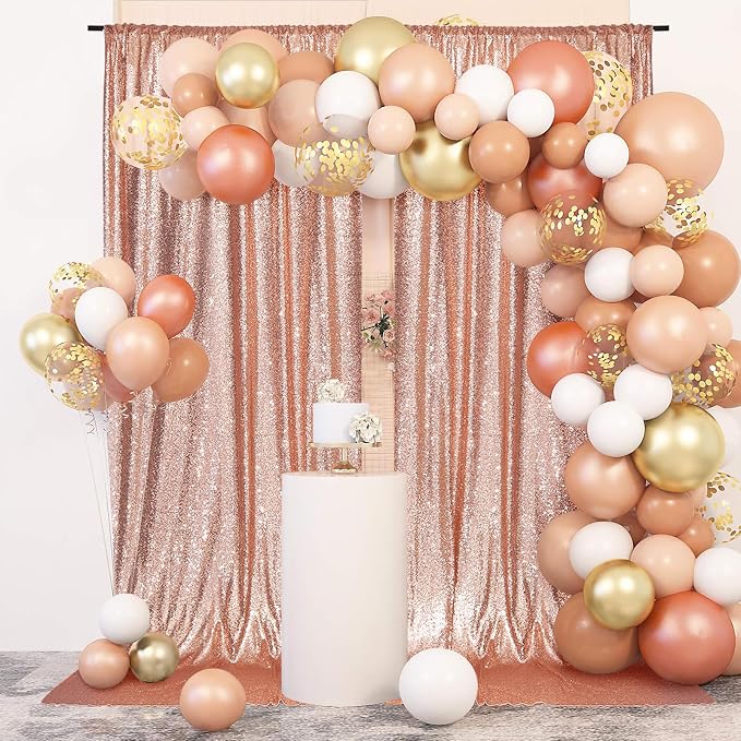 PartyDelight Rose Gold Sequin Backdrop Curtains 5x10ft 2 Panels | Sparkly 3mm - Image 4