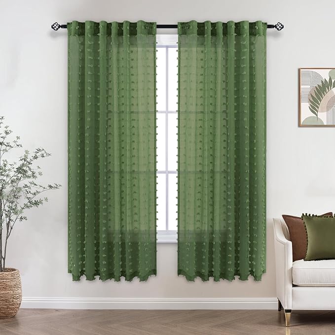 KOUFALL Dark Green Curtains 63 Inch Length - Image 2