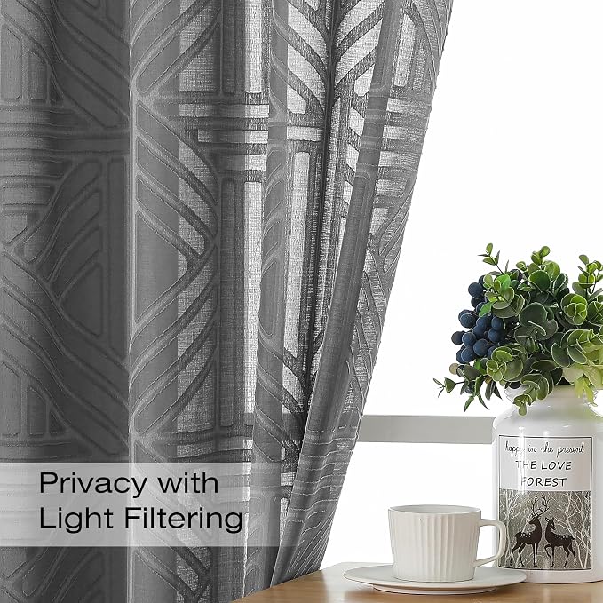 Simplebrand Semi Sheer Charcoal Grey Curtains 36 Inch Length 2 Panels, - Image 3