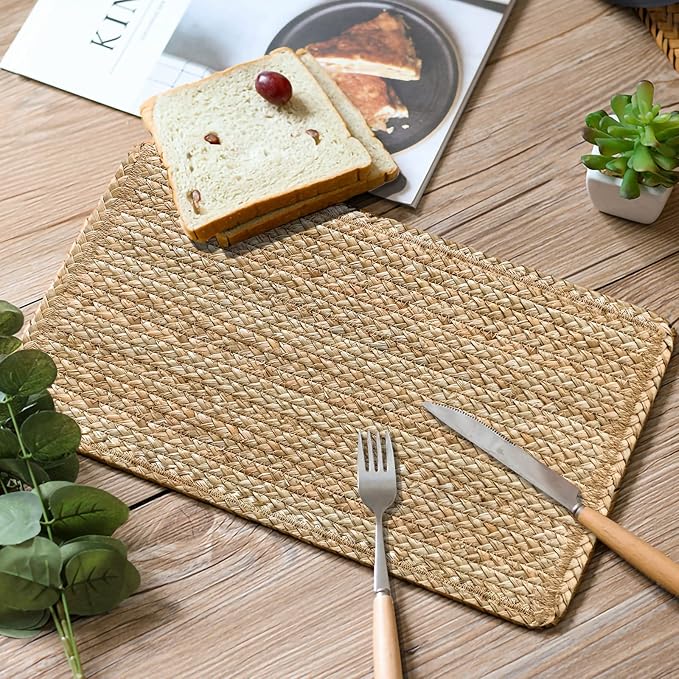 Woven Placemats Set of 6 Rattan Placemats Rectangle Natural Placemats Wicker - Image 8