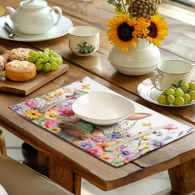 Easter Rabbit Placemats Set of 4 Spring Bunny Colorful Egg Wildflower Place Mat - Image 6