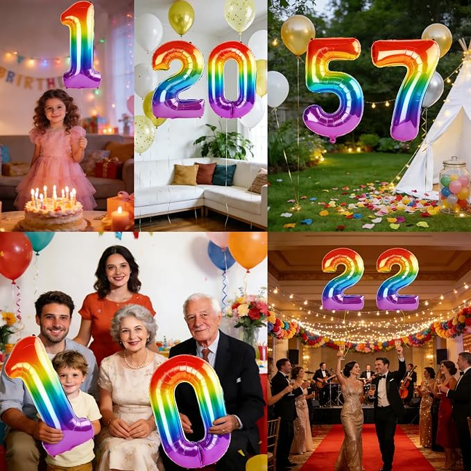 40 Inch Number 57 Balloons for 57th Birthday Party Decorations, 0-100 Rainbow - Image 7