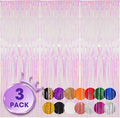 Voircoloria 3 Pack 3.3x8.2 Feet Iridescent Transparent Foil Fringe Backdrop by Voircoloria