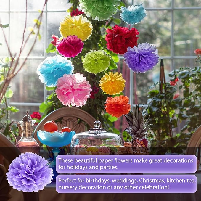 Qimoo 20pcs Light Purple Paper Pom Poms Decorations, DIY Decorative Tissue - Image 4