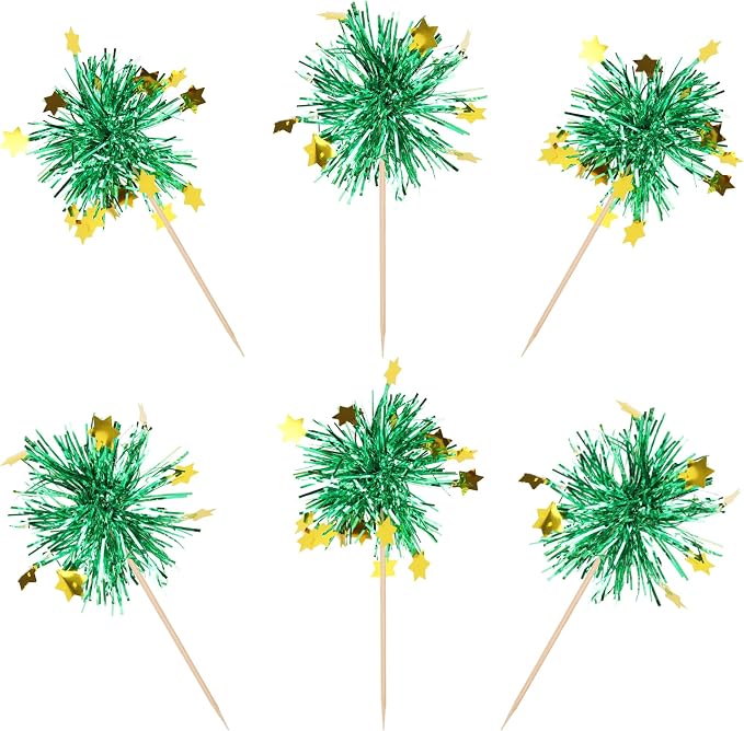 30 PCS Foil Firework Cupcake Toppers Happy Birthday Star Cupcake Picks Sparkle - Image 3