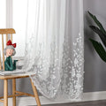 VISIONTEX White Sheer Voile Curtains, Decorative White Embossed Leaves Rod Pocket Window Drapes for Home Kitchen, Living Room and Bedroom 54 x 95 Inch, Set of 2 Curtain Panels