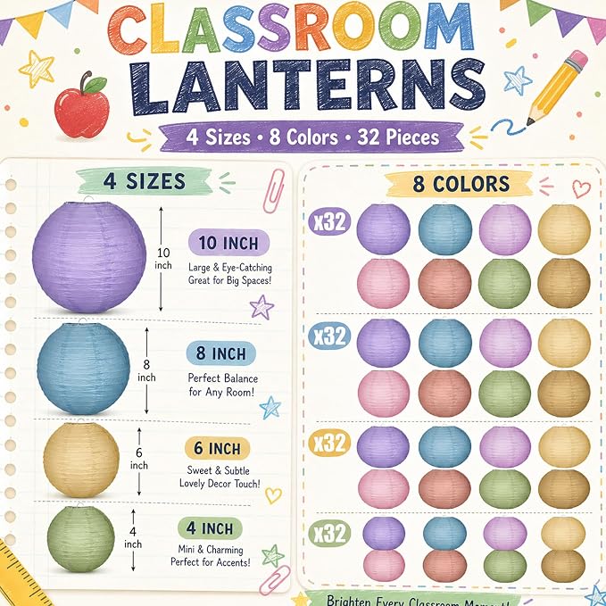 Glooglitter Neutral 16 Pack Paper Lanterns Hanging Decorations 4” 6” 8” 10” - Image 3