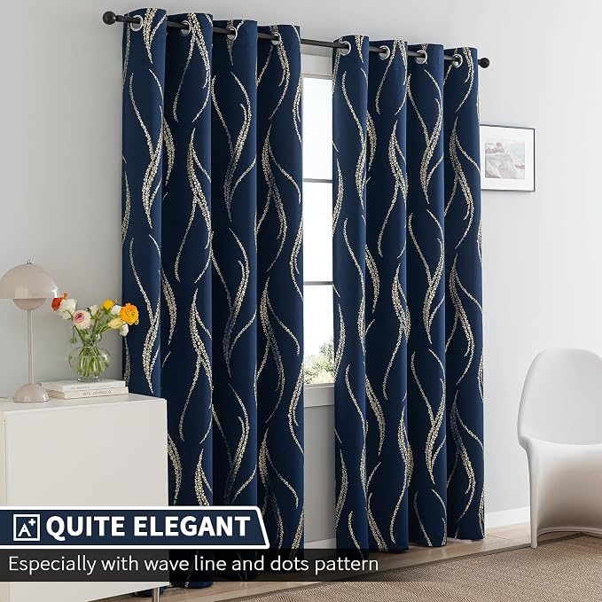 Yakamok Navy Blue Blackout Curtains - Image 2