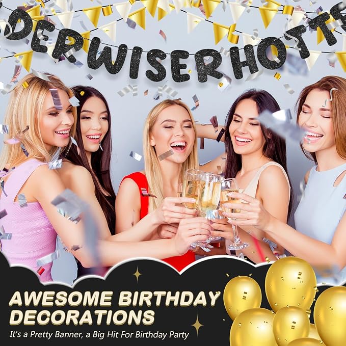 Fulmoon Set of 3 Pre Strung Older Wiser Hotter Glitter Banner Funny Birthday - Image 5