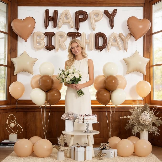 29PC Cream Brown Happy Birthday Balloon Banner, 16Inch 3D Aluminum Letter - Image 4