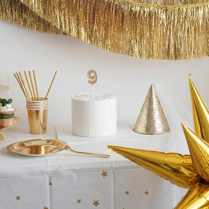 2 Pack Shiny Light Gold Tinsel Fringe Banner 13FT Metallic Garland - Image 2