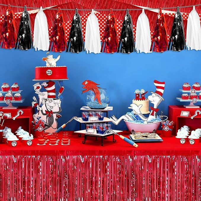 3P Black Red White Tassel Banner Garland Metallic Foil Fringe Banner Tinsel - Image 5