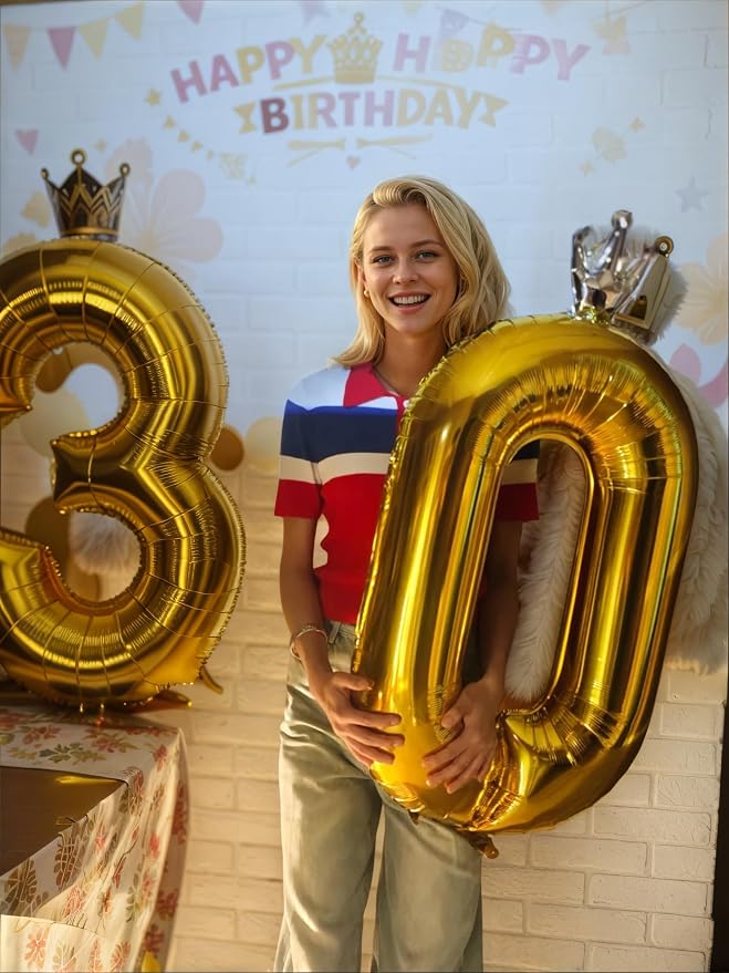 Gold Number 7 Balloon with Crown, 40 inch Gold Number Balloon 7th Birthday - Image 3