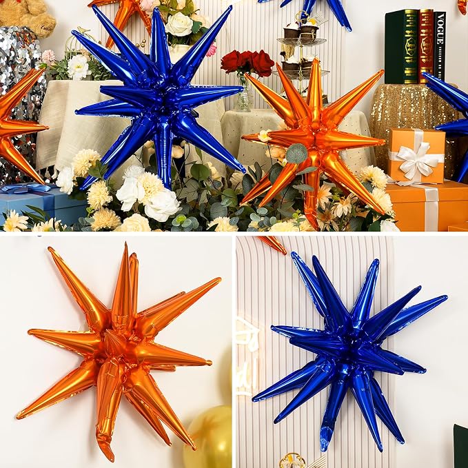 9Pcs Navy Blue and Orange Star Balloons, Large Explosion Foil Balloons - Image 6