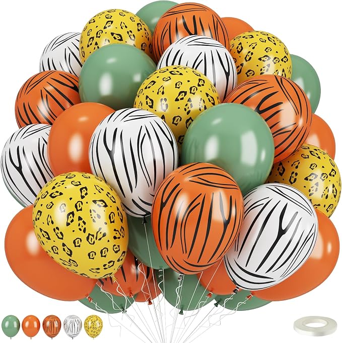 Safari Balloons, Jungle Animal Print Balloons 12 Inch, Tiger Leopard Zebra by Togvu