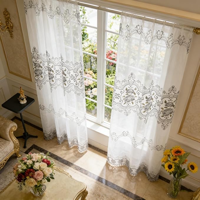 1 Panel Transparent Floral Embroidered Sheer Curtain - Image 8