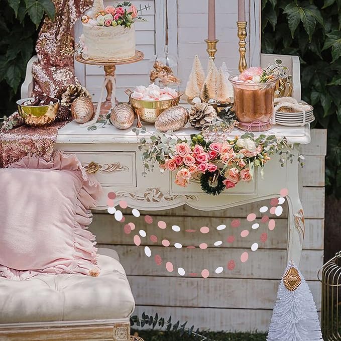 Rose-Gold Pink-White Party Decorations Paper-Garland - 52Ft Valentines Birthday - Image 5