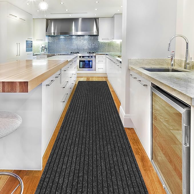 Ottomanson 2'7" x 35' Hallway Runner with Scraper Pile - Extra Durable Non-Slip Rug Mat for Indoor & Outdoor Use - Ideal for Kitchen, Entryway & Garage - High-Traffic Carpet, Black