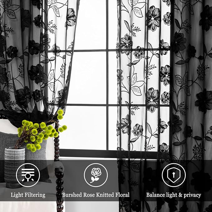 Treatmentex Black Sheer Lace Curtains - Image 5