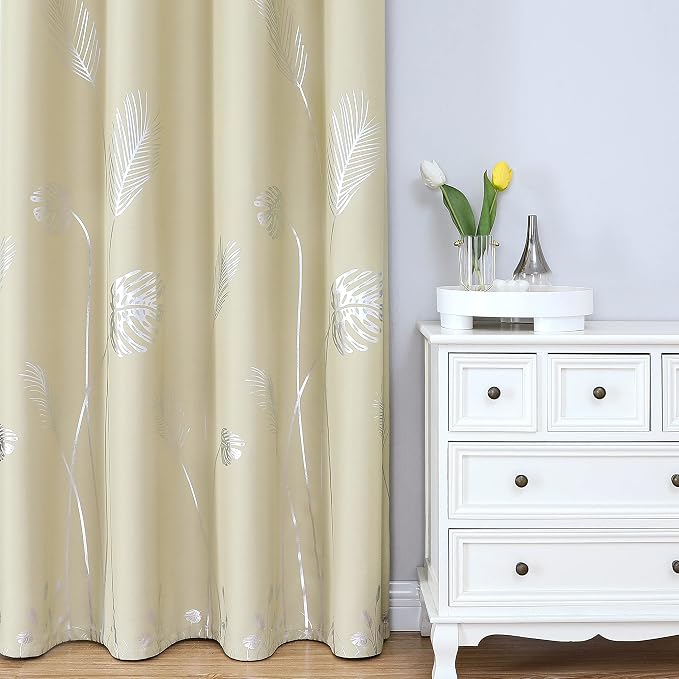 Beige and Silver Palm Tree Window Curtains - Image 2