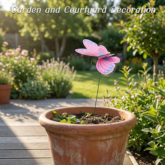 30PCS Pink Butterfly Decor Fake Butterfly Garden Picks - Image 4