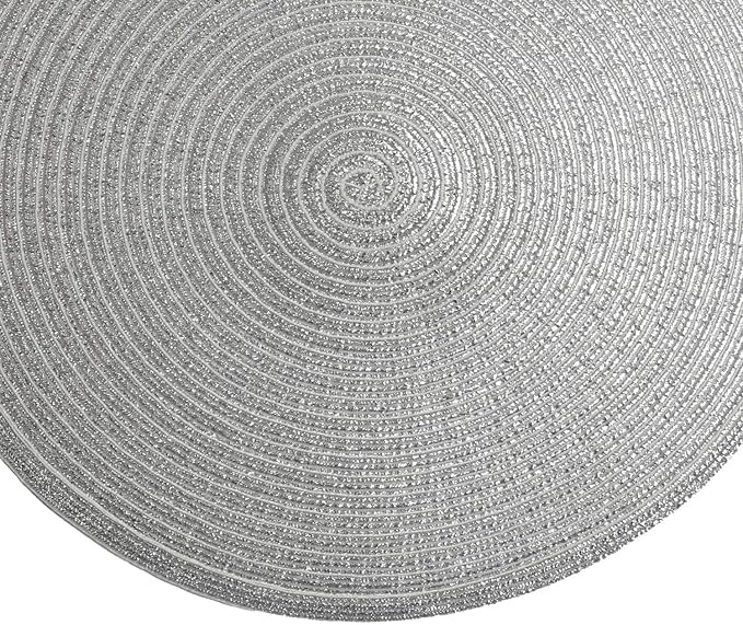 SHACOS Silver Glitter Round Placemats Set of 6 Sparkle Bling Place Mats Glitz - Image 7