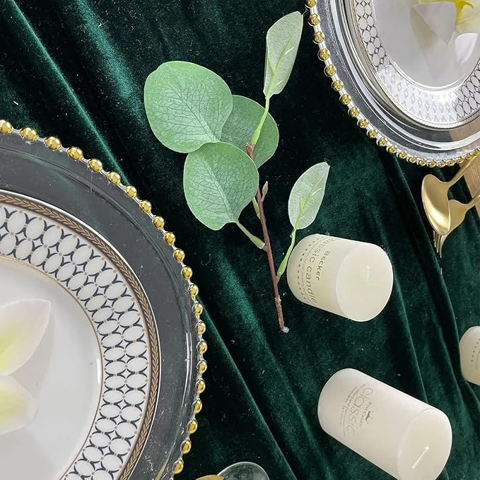 Luxurious Velvet Table Runner, 10ft Wedding Reception Decorations, 20x120inch Soft Velvet Fabric, Table Linen Overlay, Wedding Table Runners (Emerald Green, 20X120inch, 5pack)