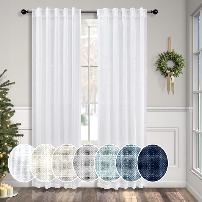 Pitalk White Semi Sheer Curtains 36 Inch Wide by Pitalk