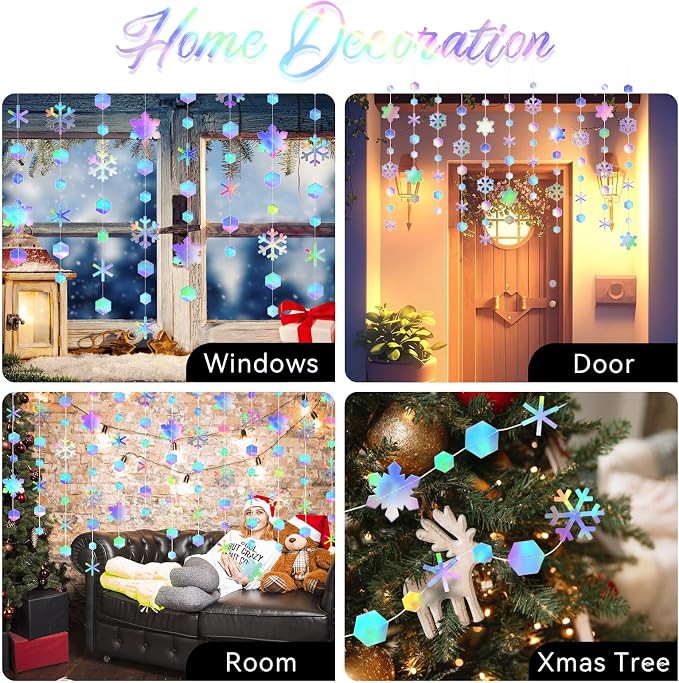 52 Ft Snowflake Garland Decorations Kit, Holographic Twinkle Little Garlands - Image 7