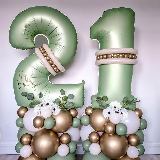 Sage Green 2 Number Balloon, Olive Green 2 Balloons 40 Inch Large Helium Foil - Image 5
